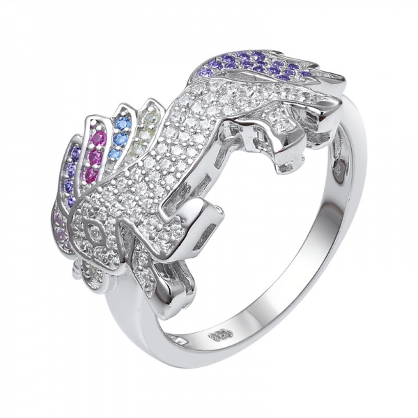 rodio de circonita cúbica de colores sobre caballo de plata esterlina Sharpe anillo de joyería 