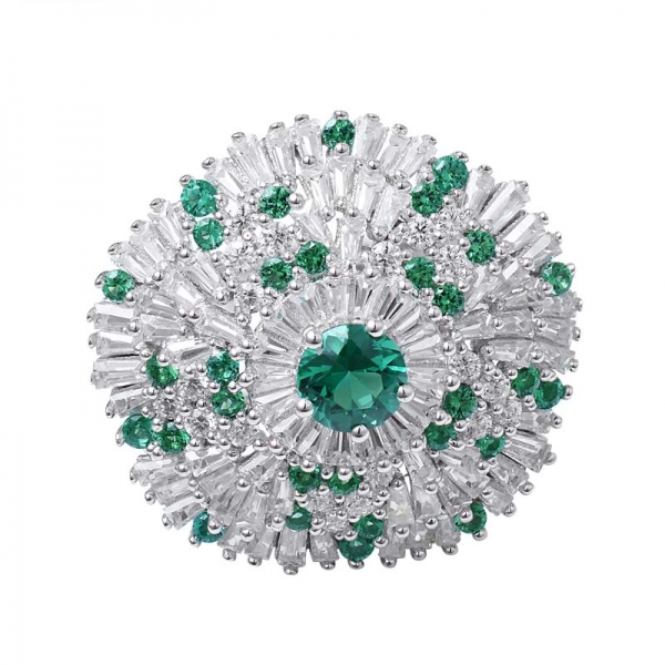 esmeralda verde redonda creada 925 anillo de halo de compromiso de plata de ley 