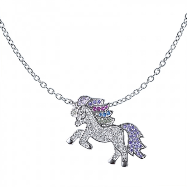 rodio de circonita cúbica de colores sobre caballo de plata esterlina Sharpe conjunto de joyas colgante 