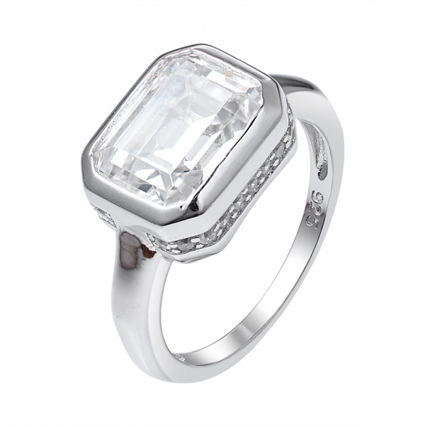 diamante g color zirconia cúbica talla esmeralda 925 anillo de compromiso de plata esterlina 