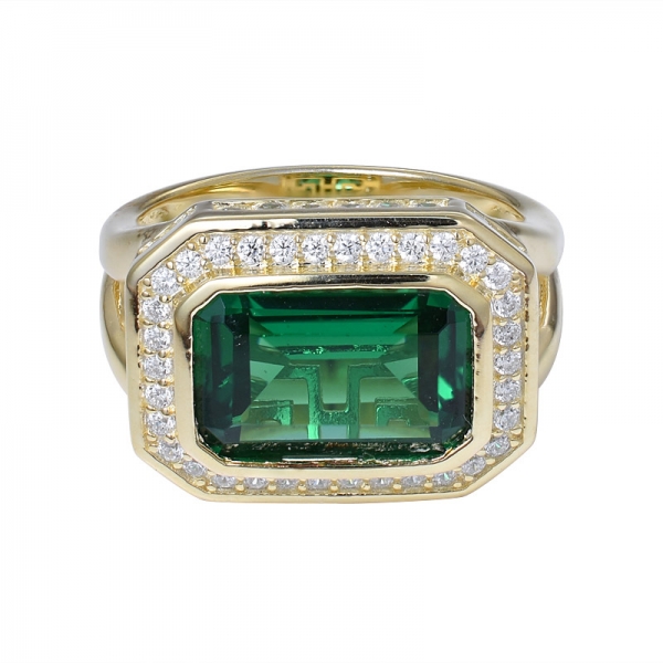 Esmeralda verde de 4 quilates creada 18k anillo de compromiso de oro amarillo sobre plata esterlina 