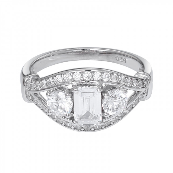 talla esmeralda 5A blanco CZ sobre 925 anillo de bodas de plata esterlina 
