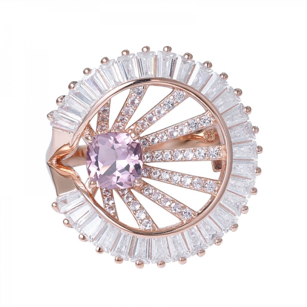 morganita rosa creado en oro rosa sobre 925 anillo de compromiso de plata esterlina 