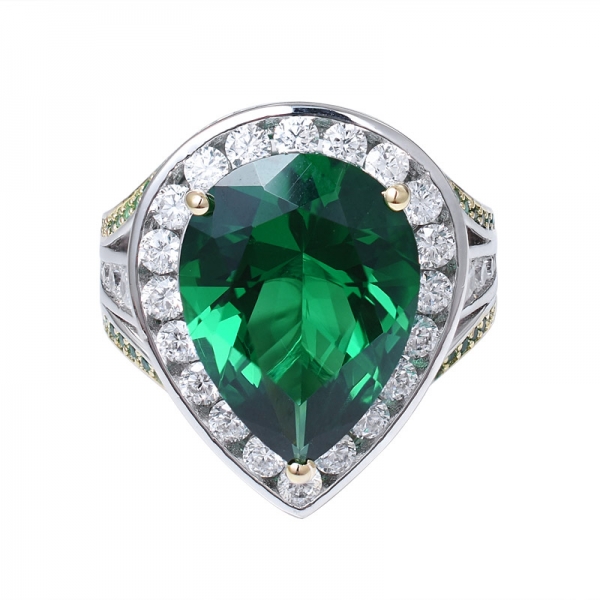 esmeralda verde talla pera creado rodio sobre 925 anillo de plata esterlina 