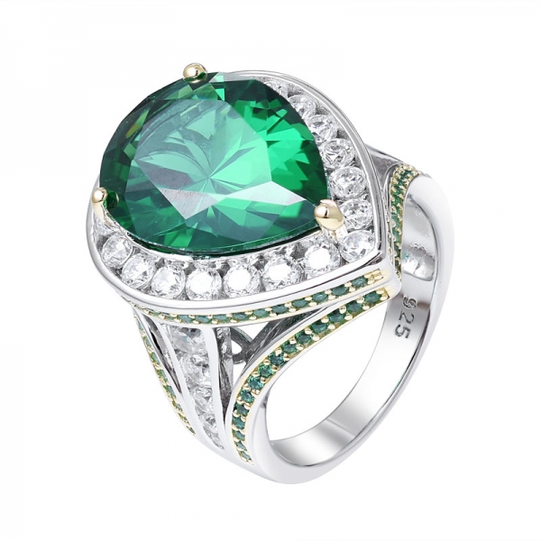 esmeralda verde talla pera creado rodio sobre 925 anillo de plata esterlina 