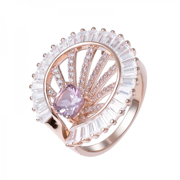 morganita rosa creado en oro rosa sobre 925 anillo de compromiso de plata esterlina 