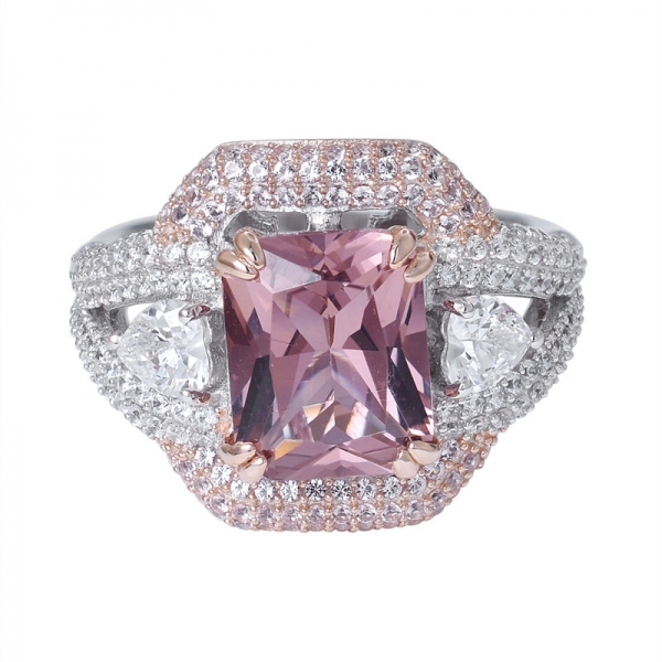 creado con corte princesa de morganita rosa 2 tonos anillo de compromiso plateado sobre plata de ley 