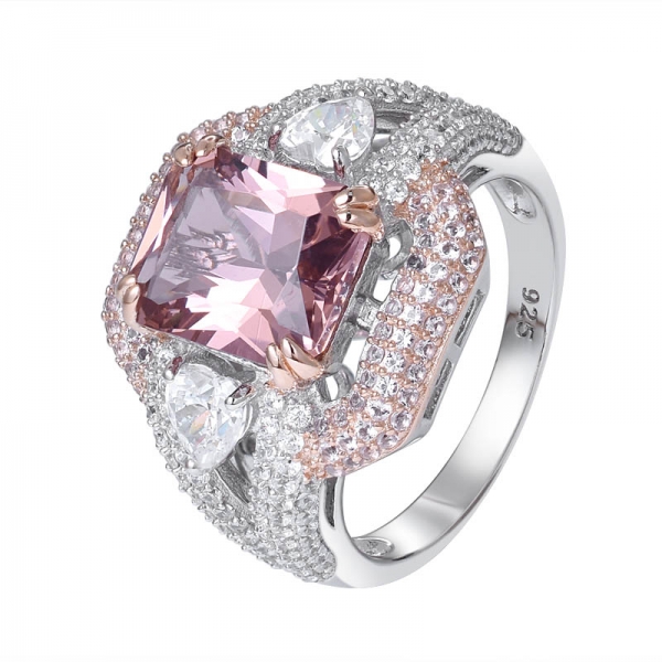 creado con corte princesa de morganita rosa 2 tonos anillo de compromiso plateado sobre plata de ley 