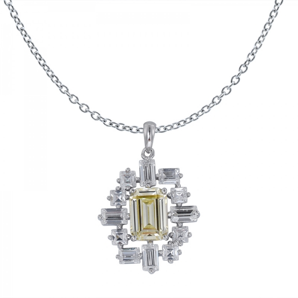 creado con diamante amarillo de rodio de talla esmeralda sobre colgante de plata esterlina para mujer 