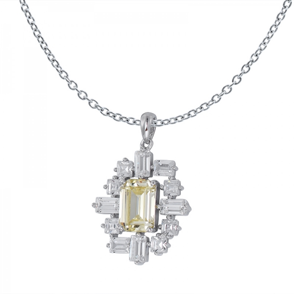 creado con diamante amarillo de rodio de talla esmeralda sobre colgante de plata esterlina para mujer 