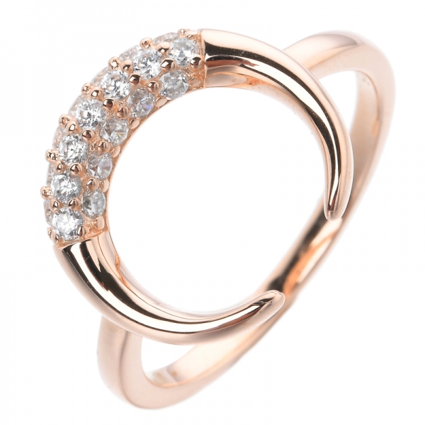  925 Sterling Silver Rose Gold sobre anillo de compromiso de forma de luna 