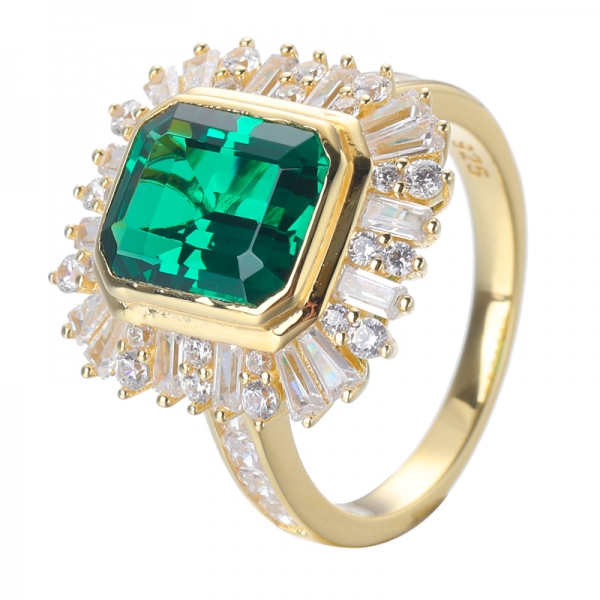  4ct Laboratorio creado verde esmeralda de oro amarillo sobre plata esterlina anillo de bodas 