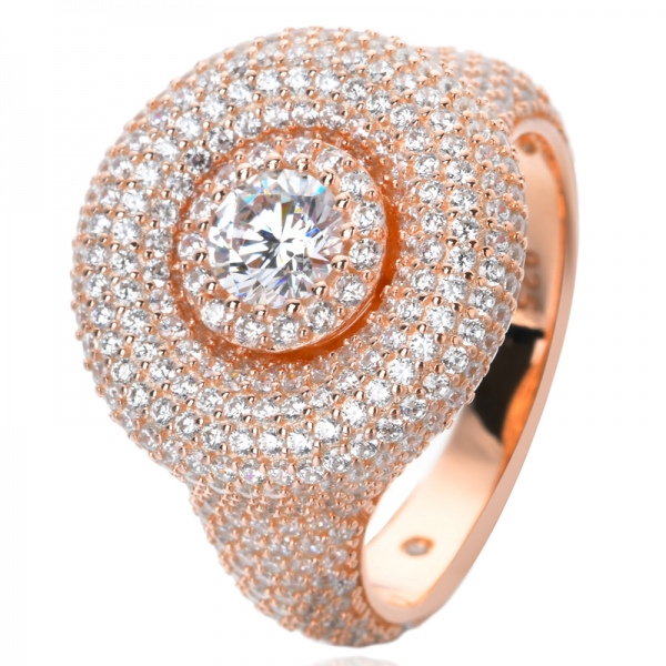 Zirconia cúbica blanca rosa oro sobre anillos de aniversario de plata esterlina 