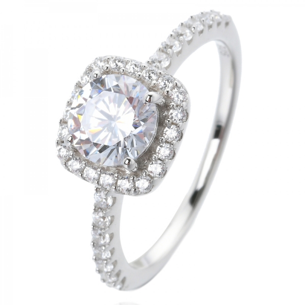  1.0 Carat redondo blanco cúbico zirconia rodio sobre diseños de anillo de diamante de plata esterlina 