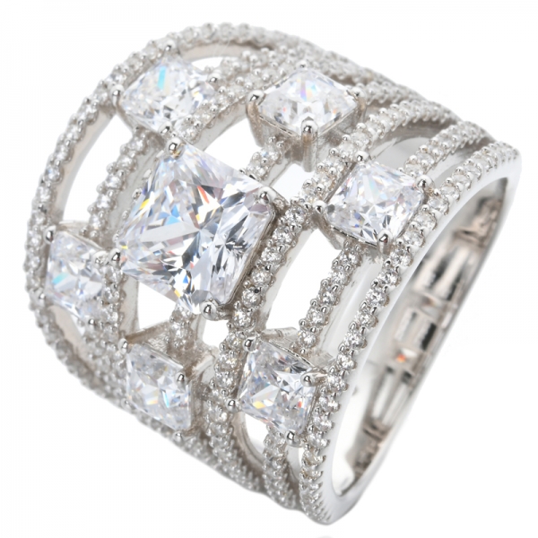 ETON Jewelry Anillo de compromiso de plata de ley 925 con anillo de piedra de princesa con cz completa blanca 