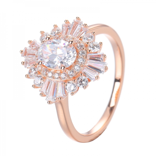 5 * 7 mm corte ovalado diamante cz simulado sólido 18 k oro rosa diamante Art Deco Halo anillos de promesa antiguos 
