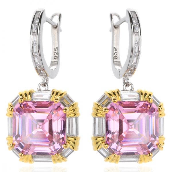 rosa asscher corte anillo cúbico collar pendiente conjunto de joyas conjuntos de regalos para mujeres 