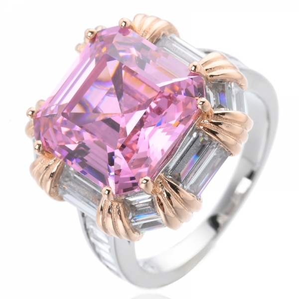 rosa asscher corte anillo cúbico collar pendiente conjunto de joyas conjuntos de regalos para mujeres 