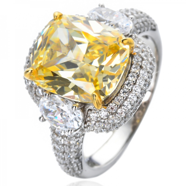 Cojín de citrino brillante de plata de ley 925, anillos de halo de promesa de circonita de diamante amarillo simulado 