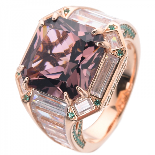 anillo de aniversario de compromiso de diamantes reales de oro rosa con piedra de morganita genuina 