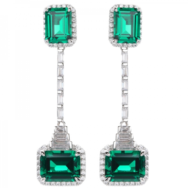 aretes colgantes largos de esmeralda creada con cristal austriaco para mujer 