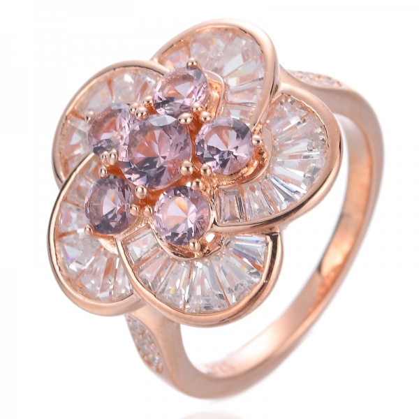 anillo flor de morganita rosa en plata de primera ley recubierta de oro rosa 