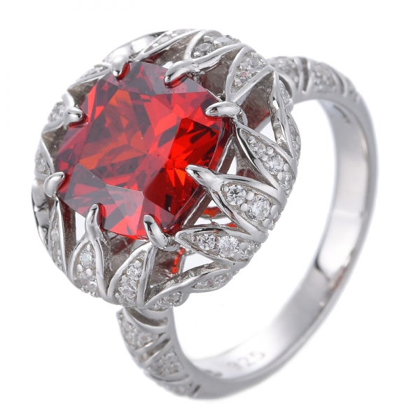 Cojín de plata de ley 925 creado rubí anillo de compromiso de cóctel para mujer 