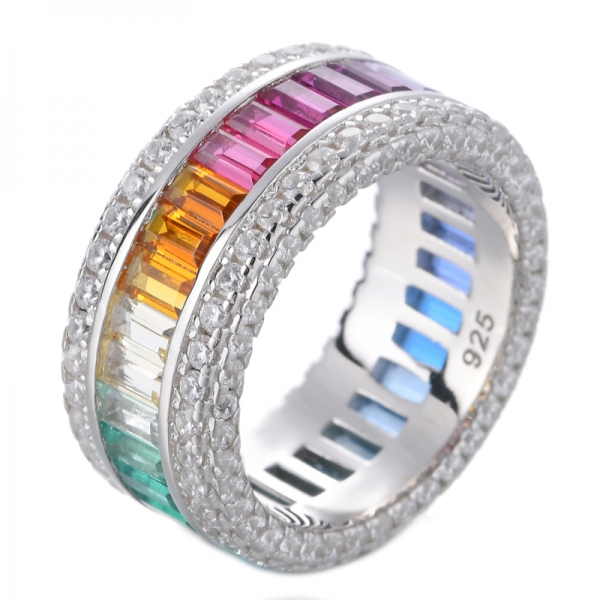 anillos de piedras preciosas de baguette de banda multicolor anillo multicolor de ley 925 