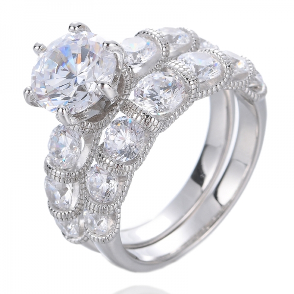 Anillos de boda de 2.0ct para mujer, juegos de anillos de novia redondos, anillos de promesa de compromiso de zirconia cúbica 