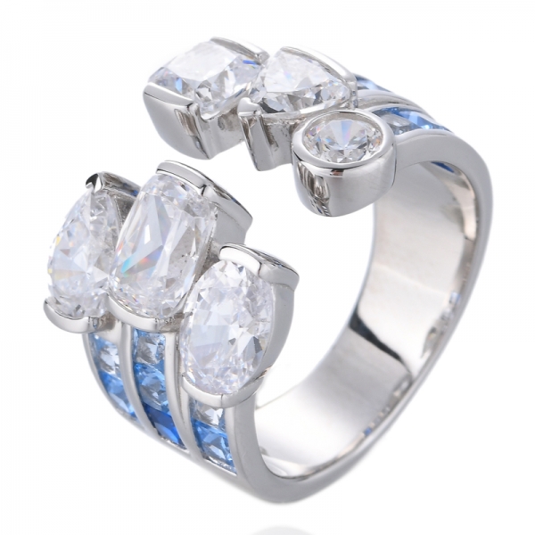 anillo de zafiros azules cuadrados sintéticos art déco de plata esterlina
 