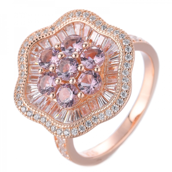 morganita rosa creada 3.5 MM piedra preciosa redonda racimo de plata de ley 925 anillo de propuesta unisex
 