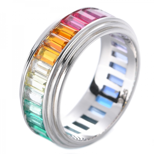 conjunto de canal de piedras preciosas de zafiro simulado multicolor baguette CZ anillo de eternidad aniversario banda de boda
 