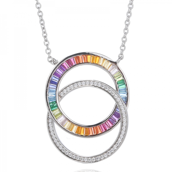 Collar de eternidad de plata esterlina con piedra preciosa de zafiro sintético arcoíris
 