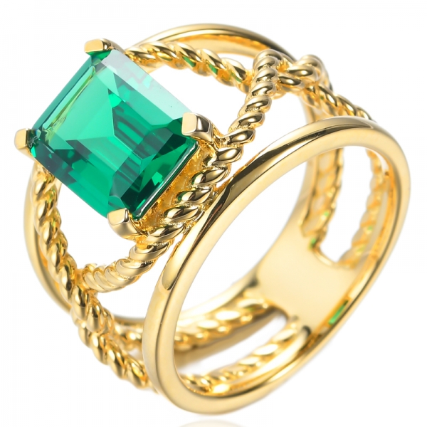 Nano anillo verde esmeralda 925 chapado en oro amarillo sobre plata esterlina
 