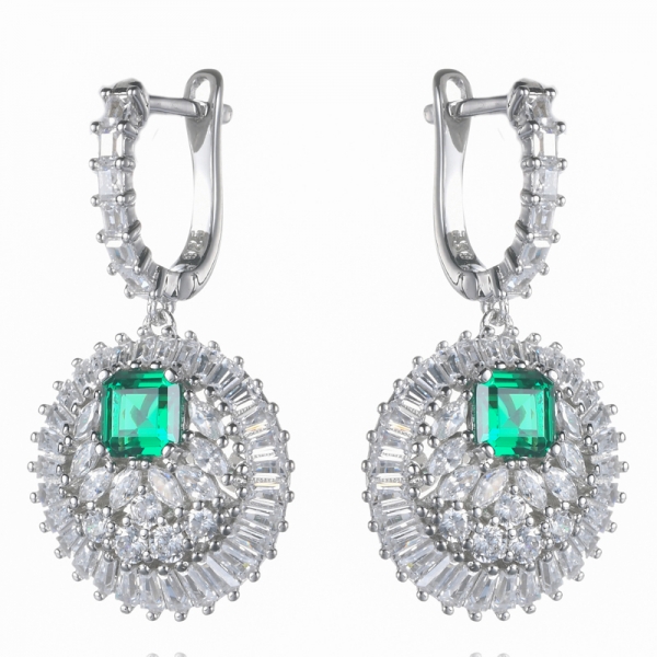 Asscher Lab-Created Green Emerald & Diamond Pendientes colgantes para mujer
 