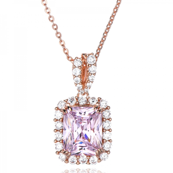 Elegante diamante rosa claro y circonita cúbica blanca Oro rosa sobre plata esterlina Colgante 4.0ctw
 