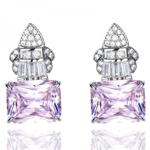 Pendientes de diamantes rosa claro de fantasía Pendientes elegantes y delicados para mujer
 