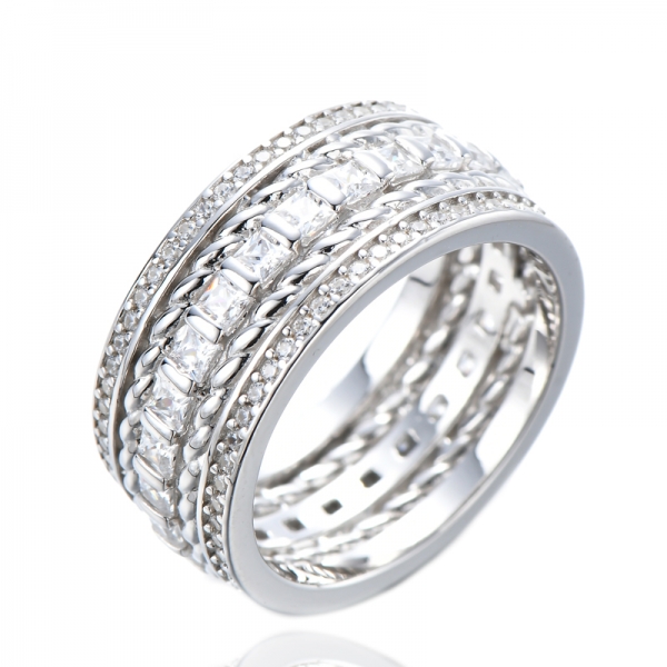 Anillos de plata esterlina 925 Anillos de eternidad de alianza de boda chapada en 2 tonos de diamante CZ cuadrado
 
