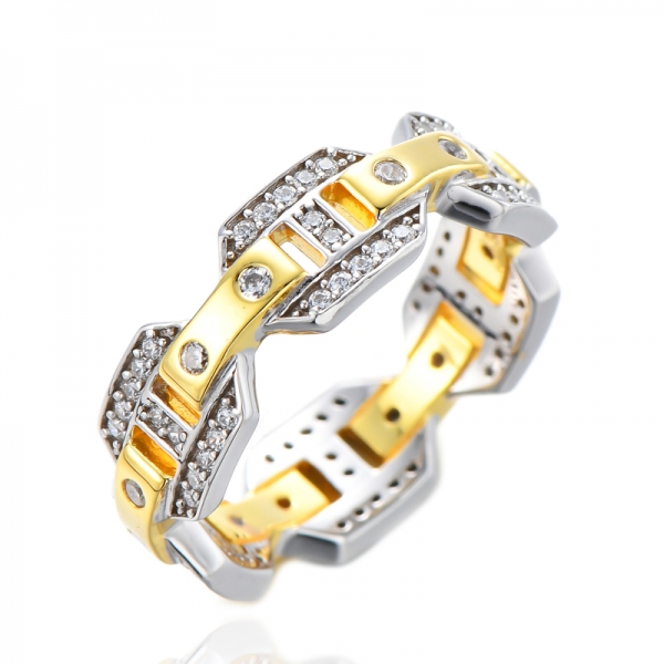 Anillo de promesa de compromiso de dos tonos de plata y oro personalizado hueco geométrico
 