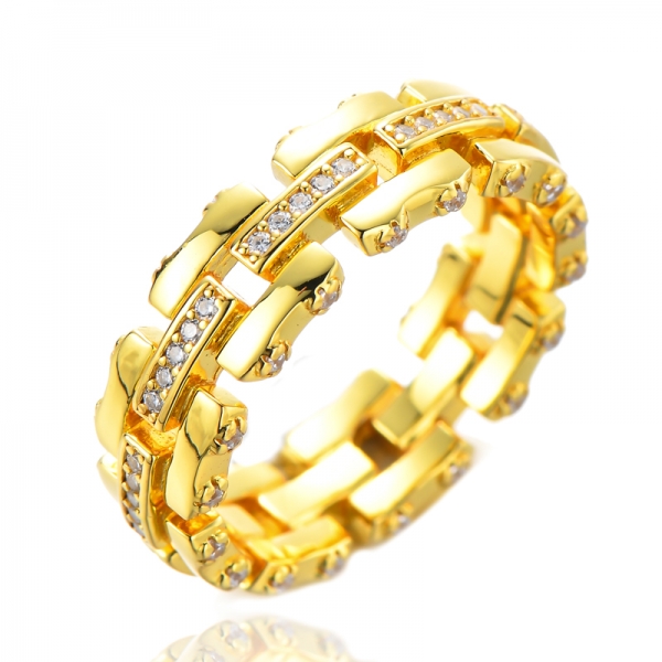 Anillo de eternidad de oro amarillo redondo con diamantes blancos para damas, boda vintage 