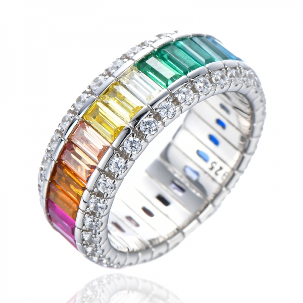 Anillo de arcoíris de circonita cúbica multicolor de plata de ley 925 creado con piedras preciosas 