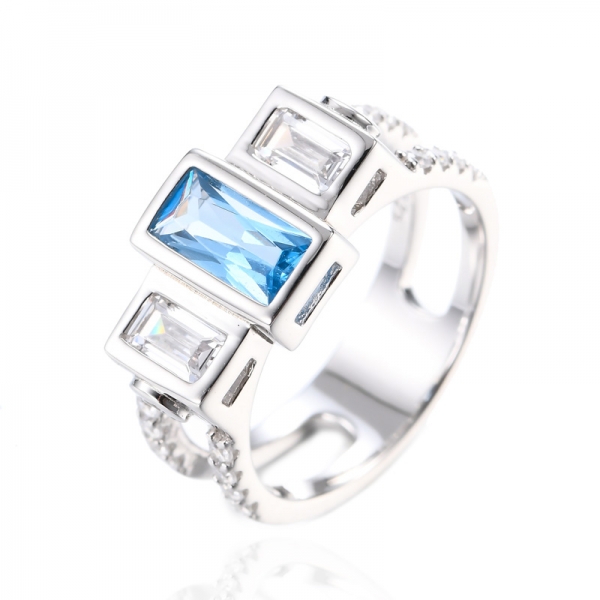 Anillo de diamante de circonita cúbica de zafiro azul simulado de plata esterlina 925 