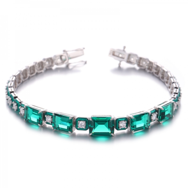 Pulsera de plata con nanochapado en rodio verde esmeralda y esmalte verde 