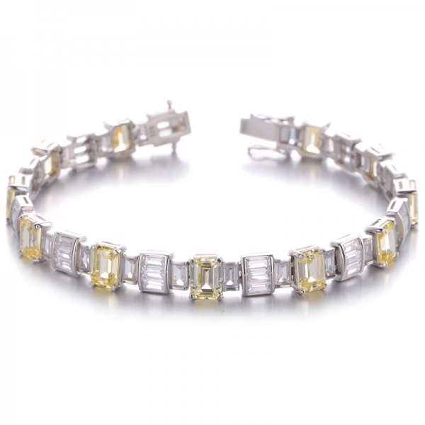 Pulsera de plata con baño de rodio y circonita cúbica en color amarillo esmeralda y blanco 