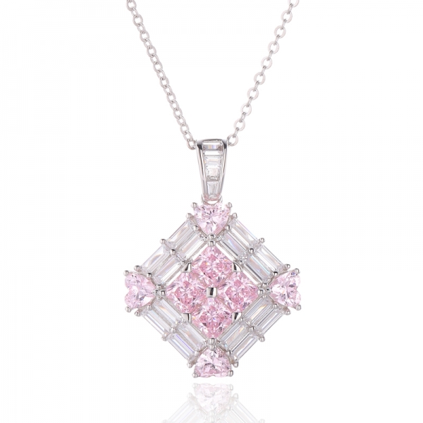 Colgante Octágono Y Corazón Con Circón Cúbico Rosa En Plata Rodiada 