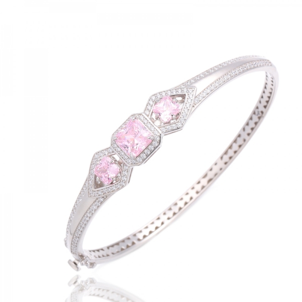 Brazalete de plata con circonita cúbica blanca octágono y chapado en oro rosa 