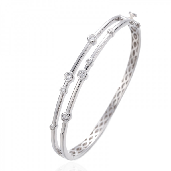 Brazalete redondo de plata rodiada con circonita cúbica blanca 925 