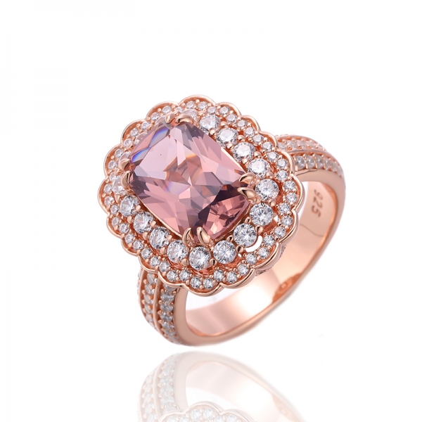 Anillo de plata con nano rodio y circonita cúbica de tanzanita cojín y tanzanita 