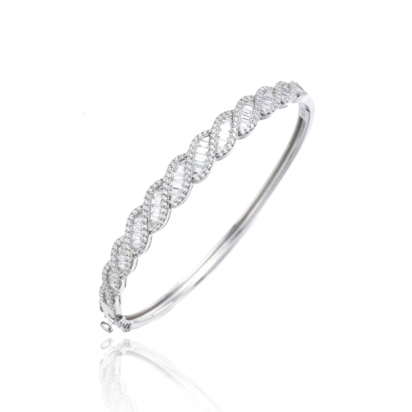 Brazalete Baguette Y Circón Cúbico Blanco Redondo En Plata Rodiada 