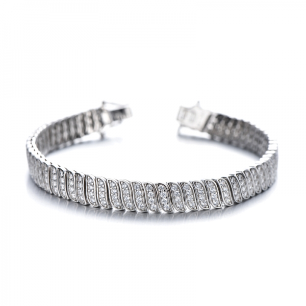 Pulsera redonda de plata rodiada con circonita cúbica blanca 925 